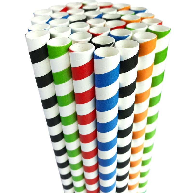 morneve Boba Straws, Smoothies Straw Disposable Extra Large 0.5" 1/2" 12mm Wide Paper Straws for Slushy Jumbo Thick Shakes Bubble Tea Tapioca Pearls Shower Birthday Party Supplies, Stripe 50PCS - Image 1